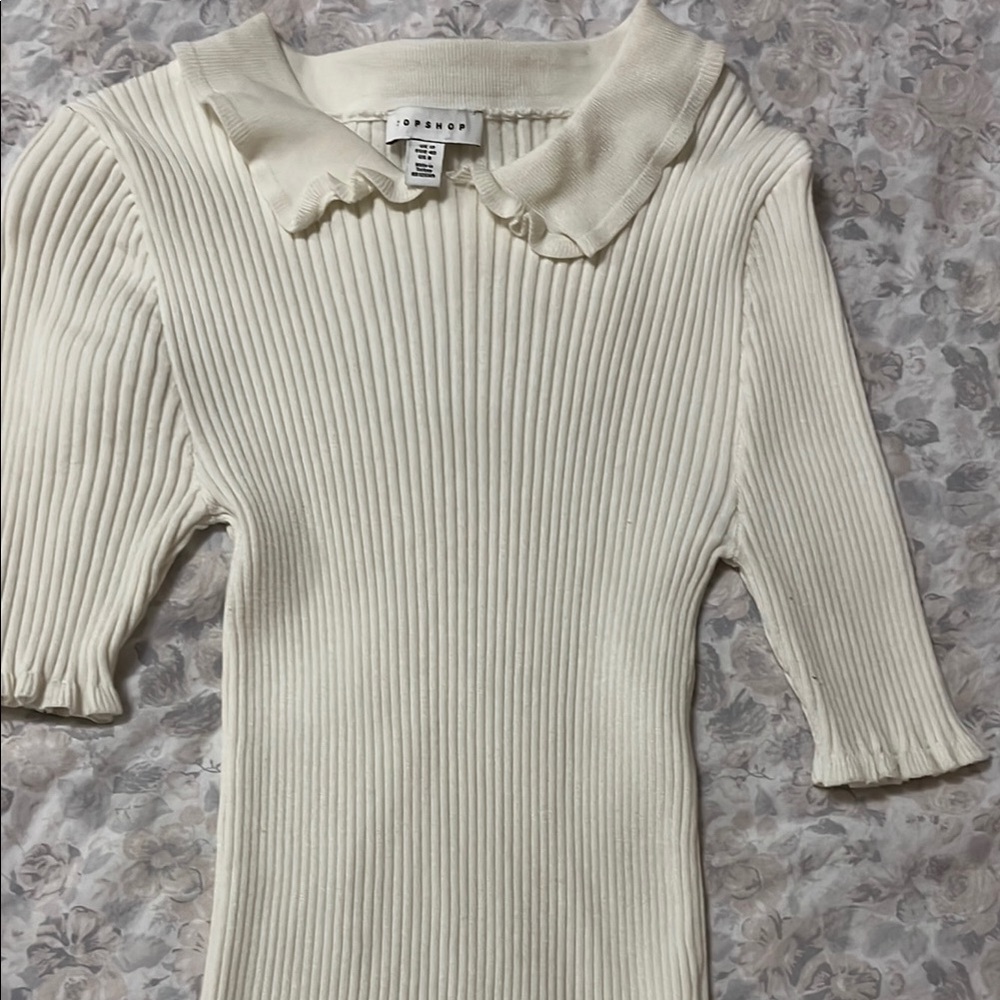 Topshop Ivory Ribbed Knit with Scalloped Collar